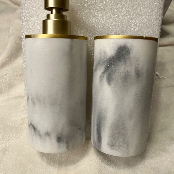 Sunday Citizen bath set white & gray resin faux marble gold trim New in box - Picture 2 of 7